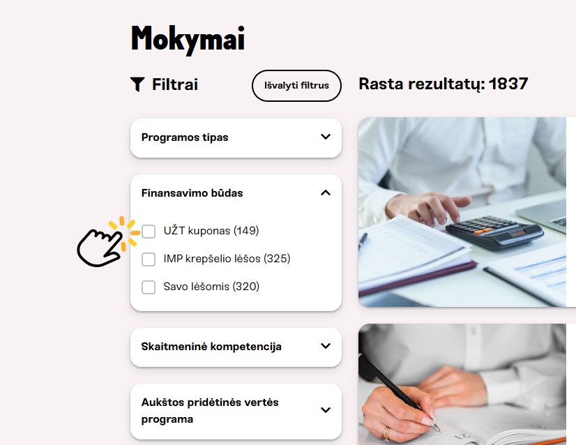 Patobulinta mokymo programų paieška Kursuok.lt